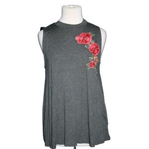 Peyton Jensen Women’s Striped Charcoal Gray Floral Tank top Size Small S